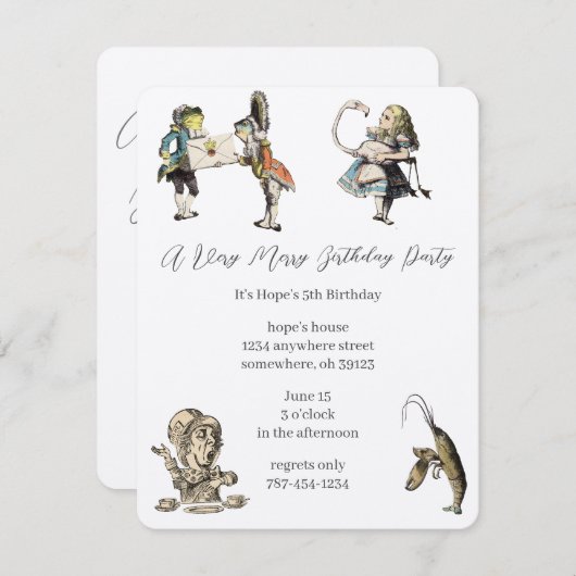 Alice im Wunderland Einladung Geburtstagsparty (Vorne/Hinten)