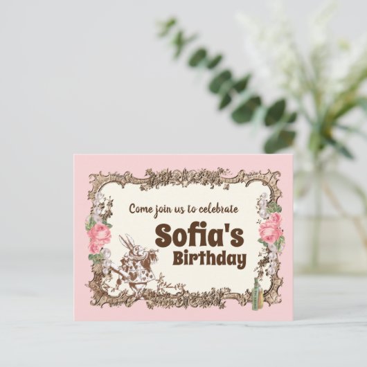 Alice im Wunderland Einladung Postkarte (Stehend Vorderseite)