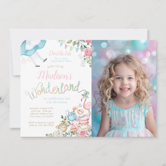 Alice im Wunderland Einladung zum Geburtstag (Vorderseite)
