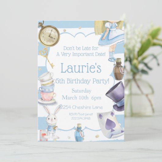 Alice im Wunderland Einladung zum Geburtstag (Stehend Vorderseite)