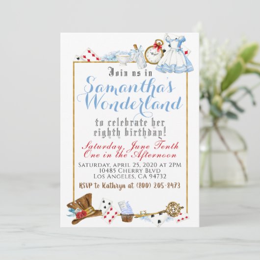 Alice im Wunderland Einladung zum Geburtstag (Stehend Vorderseite)