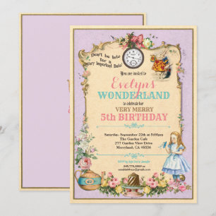 Alice im Wunderland Einladung zum Geburtstag lila