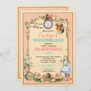Alice im Wunderland Einladung zum Geburtstag pink
