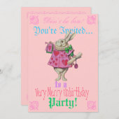 Alice im Wunderland Einladung zur Geburtstagsparte (Vorne/Hinten)