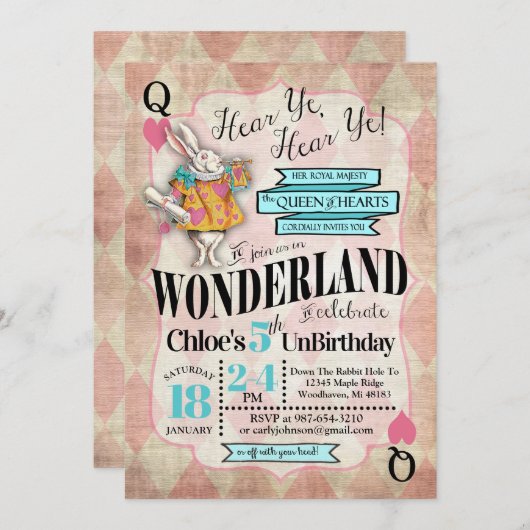 Alice im Wunderland Einladungen zum Geburtstag (Vorne/Hinten)