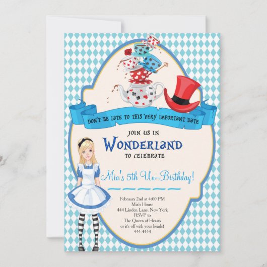 Alice im Wunderland Einladungen zum Geburtstag (Vorderseite)