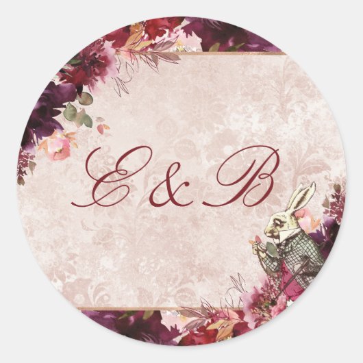 Alice im Wunderland Elegant Monogram Wedding Runder Aufkleber (Vorderseite)
