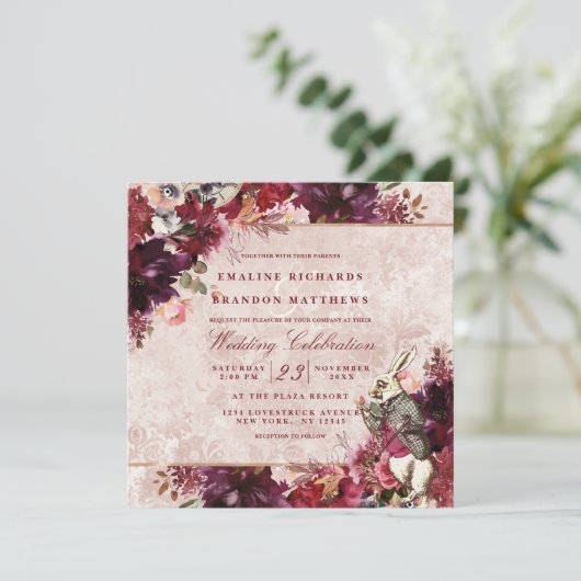 Alice im Wunderland Elegante Einladung (Stehend Vorderseite)