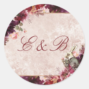 Alice im Wunderland Elegante Monogramm-Hochzeit Runder Aufkleber