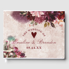 Alice im Wunderland Elegante Vintage Blumenhochzei Gästebuch