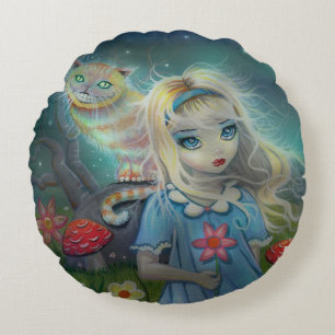 Alice im Wunderland Fantasy Art von Molly Harrison Rundes Kissen