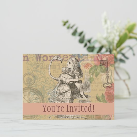 Alice im Wunderland Flamingo Classic Einladung (Stehend Vorderseite)