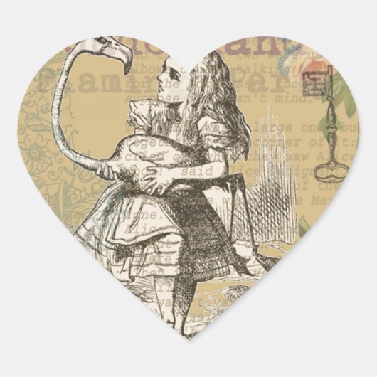 Alice im Wunderland Flamingo Classic Herz-Aufkleber (Vorderseite)