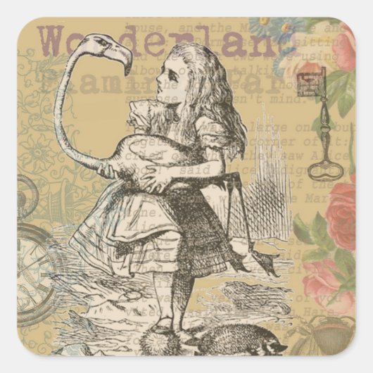 Alice im Wunderland Flamingo Classic Quadratischer Aufkleber (Vorderseite)