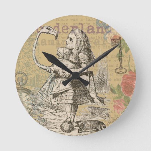 Alice im Wunderland Flamingo Classic Runde Wanduhr (Vorderseite)