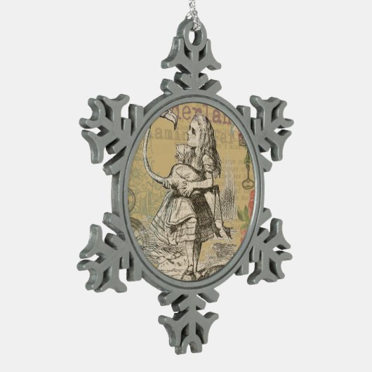 Alice im Wunderland Flamingo Classic Schneeflocken Zinn-Ornament (Links)