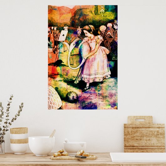 Alice im Wunderland Flamingo Croquet Watercolor Poster (Küche)