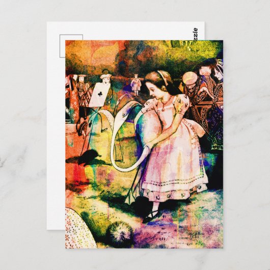 Alice im Wunderland Flamingo Croquet Watercolor Postkarte (Vorne/Hinten)