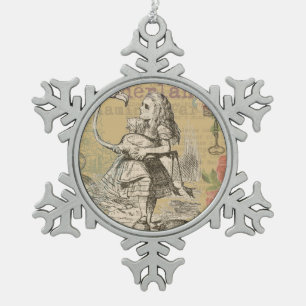 Alice im Wunderland Flamingo Klassiker Schneeflocken Zinn-Ornament
