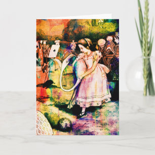 Alice im Wunderland Flamingo Krocket Aquarell Karte