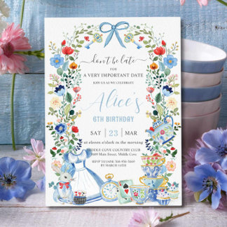 Alice im Wunderland Floral Birthday Tee Party Einladung
