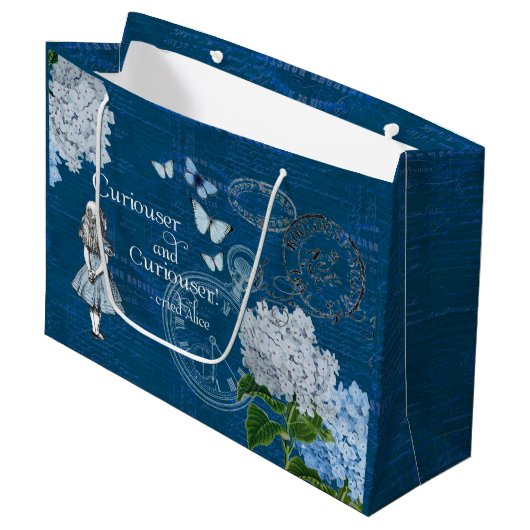 Alice im Wunderland Floral Blue Gift Bag Große Geschenktüte (Vorderseite Schrägansicht)