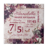 Alice im Wunderland Floral Custom Baby Birth Stats Fliese (Vorderseite)