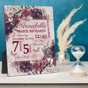 Alice im Wunderland Floral Custom Baby Birth Stats Fotoplatte