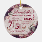 Alice im Wunderland Floral Custom Baby Birth Stats Keramik Ornament (Hinten)
