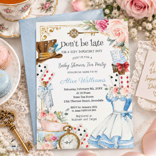 Alice im Wunderland Florale Babyparty-Teeparty Einladung