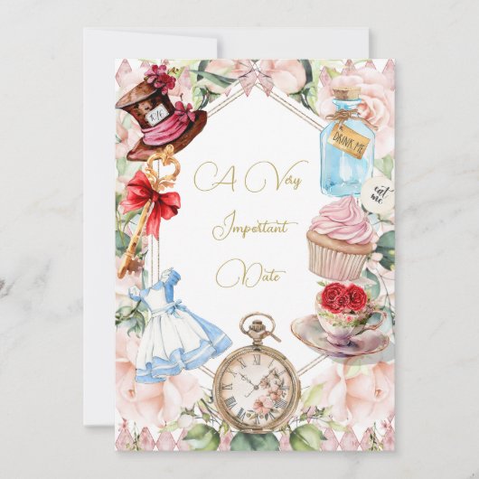 Alice im Wunderland für Altersruhestand Rosa Bläsc Einladung (Vorderseite)