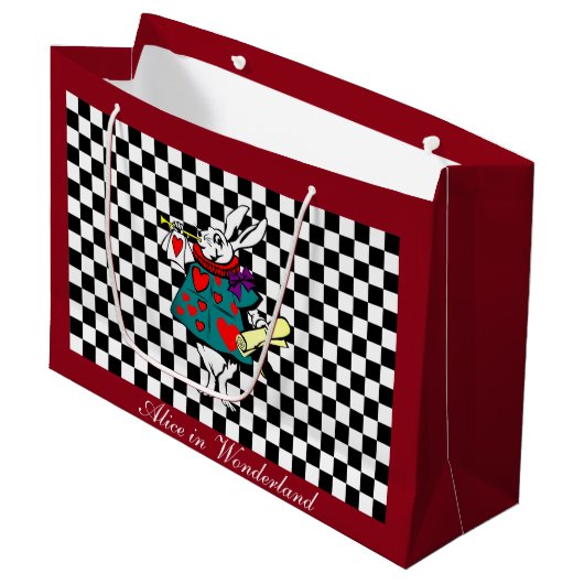 Alice im Wunderland für benutzerdefinierter Text W Große Geschenktüte (Vorderseite Schrägansicht)