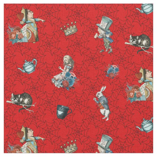 Alice im Wunderland für rotes und schwarzes Cobweb Stoff (Nahaufnahme)