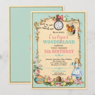 Alice im Wunderland Geburtstag Einladung Türkis