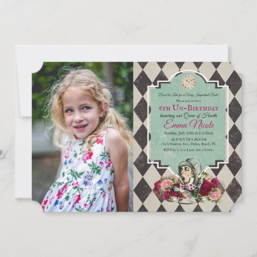 Alice im Wunderland Geburtstag Foto Einladung (Vorderseite)