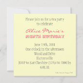 Alice im Wunderland Geburtstag Tee Party Einladung (Rückseite)