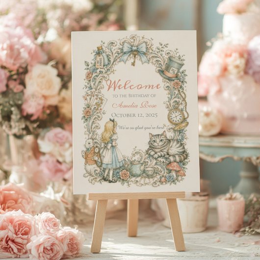 Alice im Wunderland Geburtstags-Willkommensschild Poster
