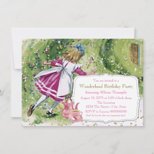 Alice im Wunderland Geburtstagspartei Einladung (Vorderseite)