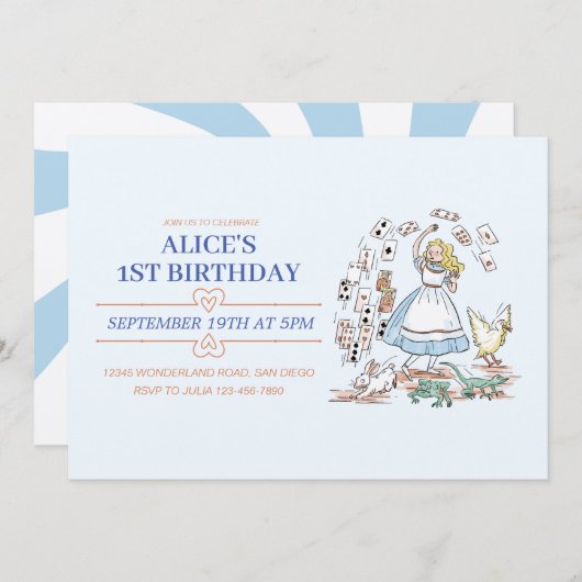 Alice im Wunderland Geburtstagspartei Einladung (Vorne/Hinten)