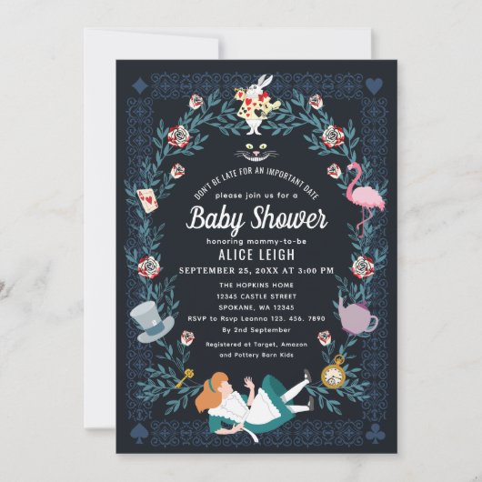 Alice im Wunderland Girl Baby Dusche Einladung (Vorderseite)