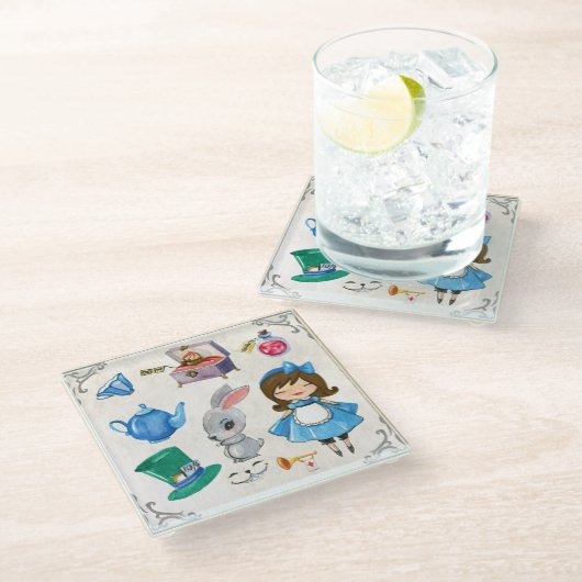 Alice im Wunderland Glasuntersetzer (Schrägansicht)