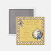 Alice im Wunderland Gold Save the Date Kinderdusch Magnet (Vorderseite/Rückseite)