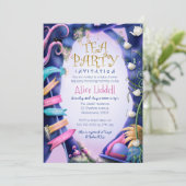 Alice im Wunderland, goldener Glitzer, Babydusche Einladung (Stehend Vorderseite)