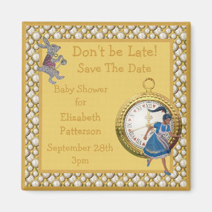 Alice im Wunderland-GoldSave the Date Baby-Dusche Magnet