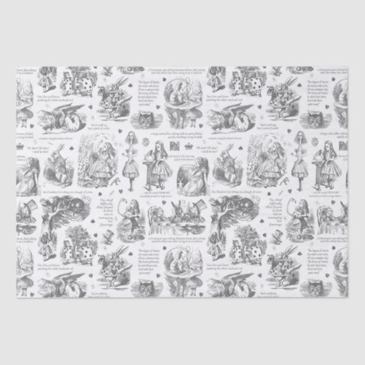 Alice im Wunderland Grau-White-Toile-Quotes Seidenpapier (Vorderseite)