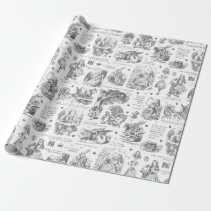Alice im Wunderland Graue Toile Zitate Geschenkpapier