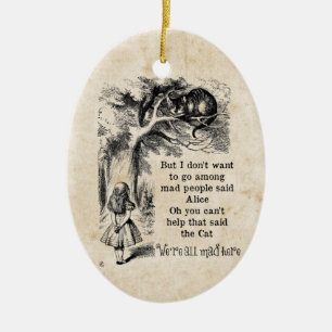 Alice im Wunderland; Grinsekatze mit Alice Keramikornament