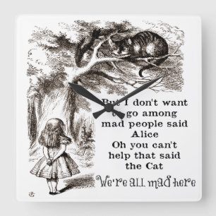 Alice im Wunderland; Grinsekatze mit Alice Quadratische Wanduhr