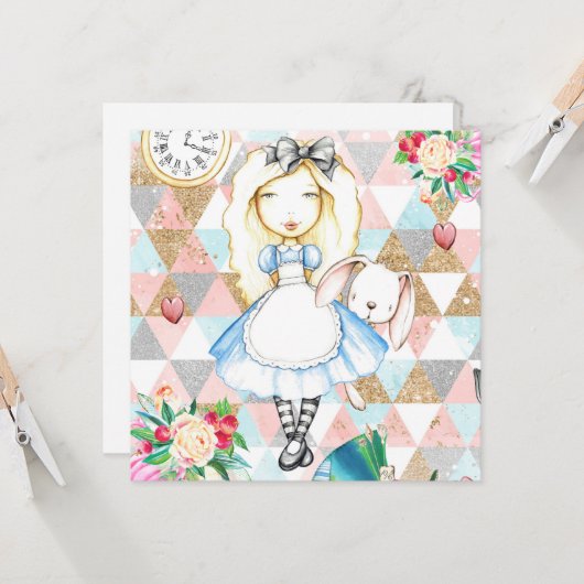 Alice im Wunderland Grußkarten Karte (Vorderseite/Rückseite Beispiel)