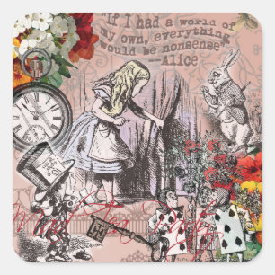 Alice im Wunderland Hatter und Kaninchen Quadratischer Aufkleber